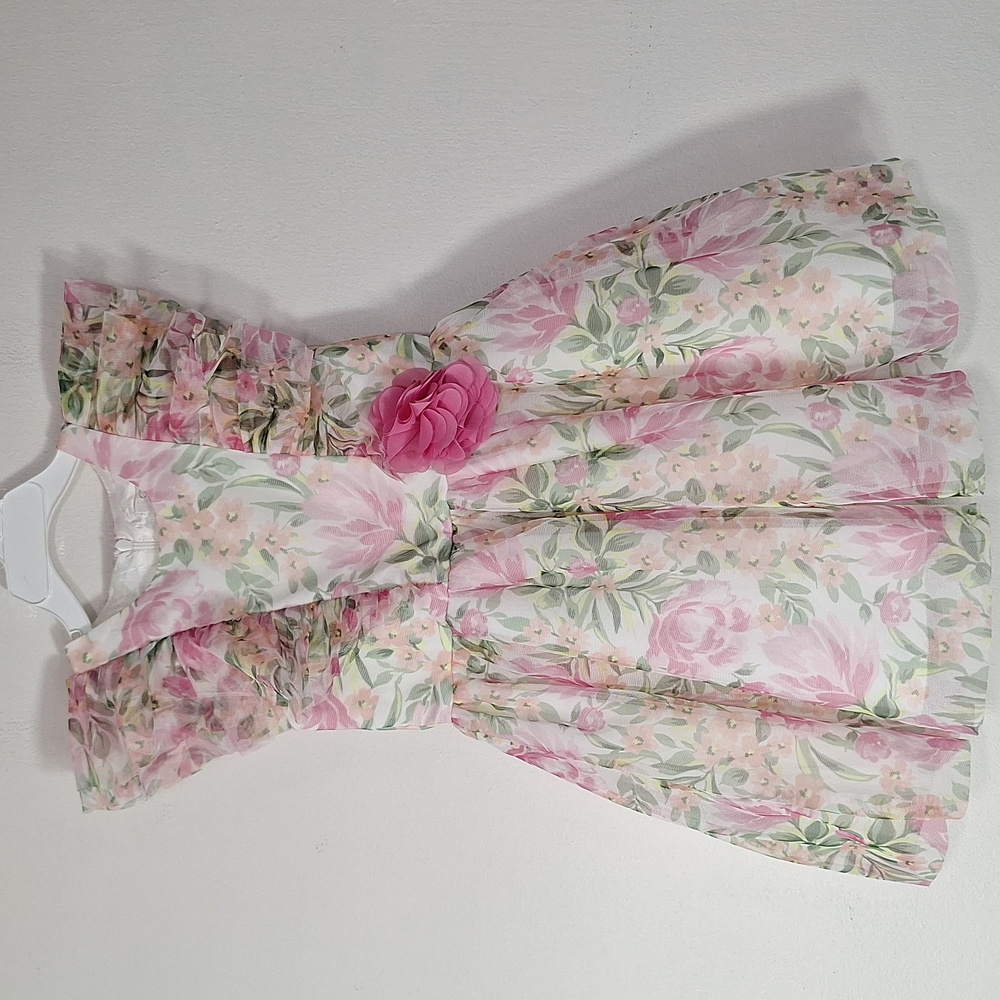 Jessica Simpson Pink and Green Organza Floral Kids Dress